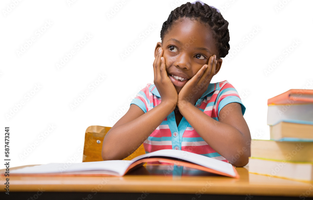 Sticker Pupil sitting at her desk 