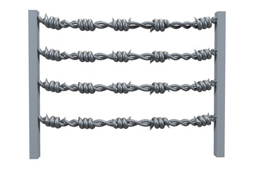 Barbed wire fence against white background