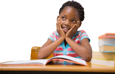 Pupil sitting at her desk 