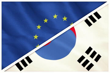 Close-up of European and South Korean flags