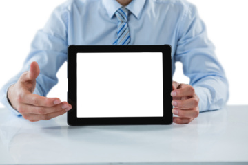 Businessman showing digital tablet