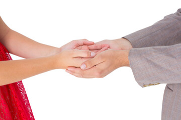 Hipster couple standing hand in hand 