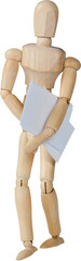 3d image of wooden figurine holding documents