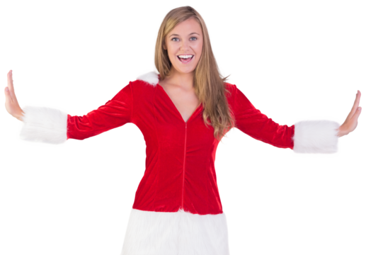 Festive blonde smiling at camera