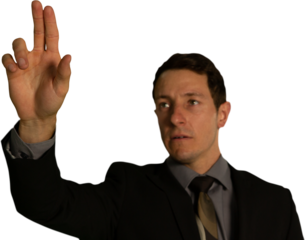 Man touching invisible screen