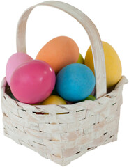 Mulit colored Easter eggs in wicker basket