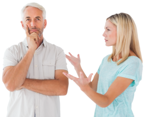 Unhappy couple having an argument with man not listening