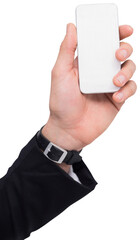 Hand of a businessman with watch holding mobile