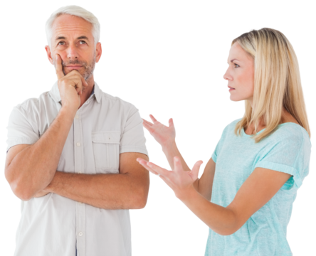 Unhappy couple having an argument with man not listening