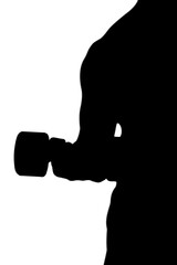 Cropped image of silhouette man with dumbbell