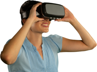 Female use virtual reality headset
