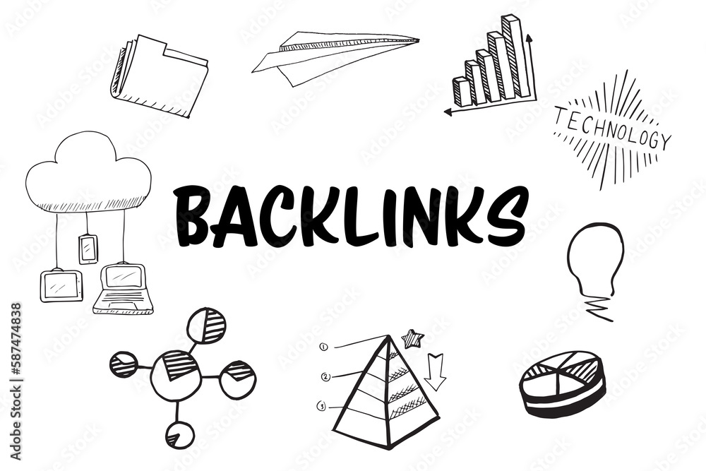 Poster backlinks text surrounded by various vector icons