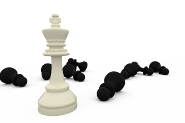 White king standing among fallen black pieces