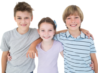 Happy brothers and sister standing arms around