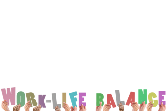 Cropped hands holding colorful alphabets forming work-life balance