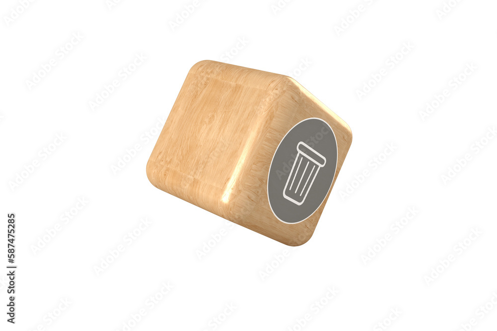 Poster digital composite image of trash can icon on cube