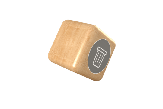 Digital composite image of trash can icon on cube