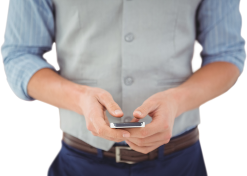 Mid section of businessman using mobile phone