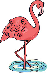 Naklejka premium Flamingo standing in puddle
