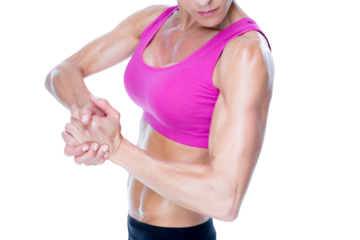 Female bodybuilder flexing mid section