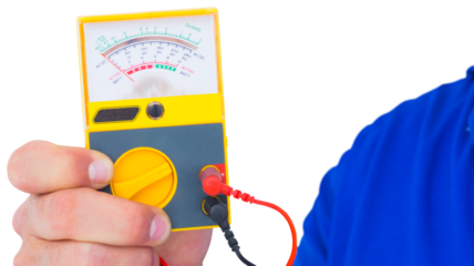 Electrician holding voltage tester