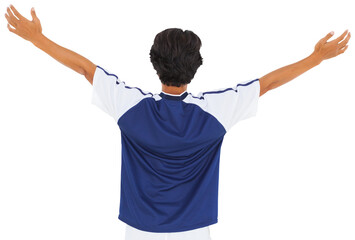 Rear view of football player hands stretched