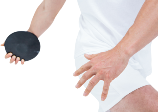 Midsection of player holding discus