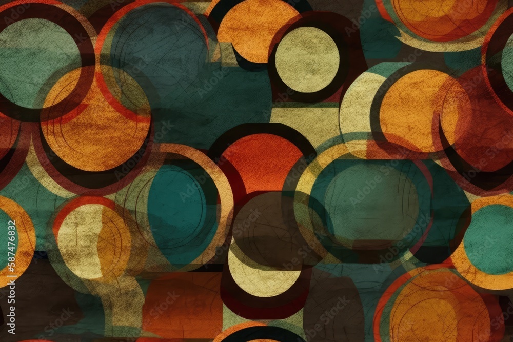 Poster abstract painting featuring colorful circles arranged in a circular pattern. generative ai