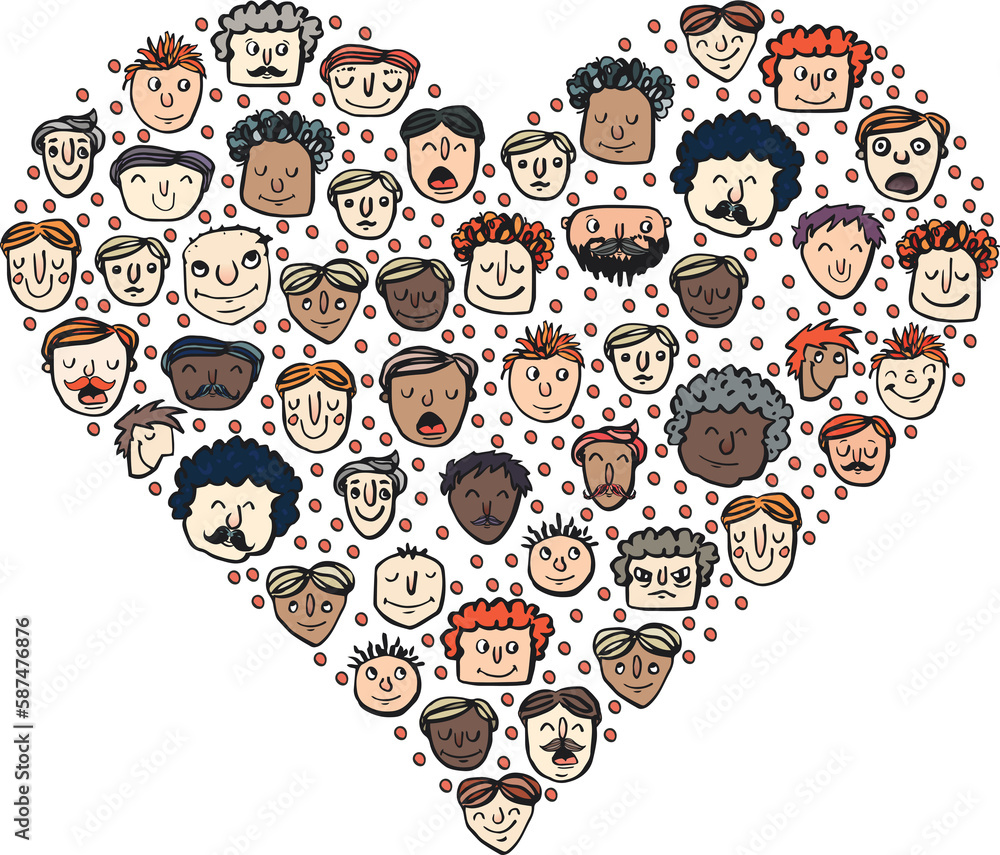 Poster digital composite image of multiethnic people arranged in heart shape