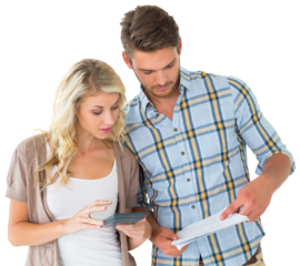 Attractive couple working out their finances