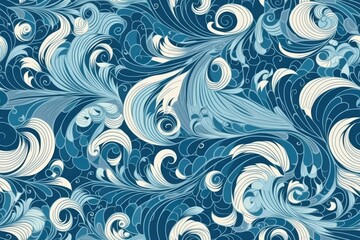 swirling blue and white abstract background with waves. Generative AI