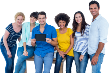 Creative business team holding a tablet