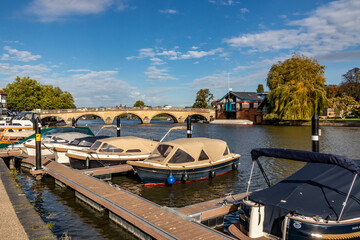 Fototapeta na wymiar Boats moopred at Henley on Thames