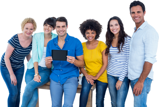 Creative business team holding a tablet