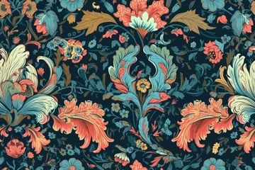 Wandaufkleber vibrant blue and red floral wallpaper with intricate flower details. Generative AI © AkuAku