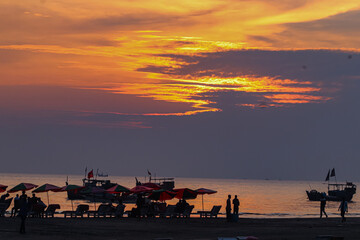 Beautiful sunset sky at cox's bazar, golden sky at sea beach