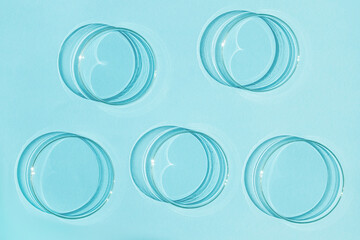 Petri dish. A set of Petri cups. On a blue blue background.
