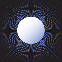 Background with rays and white sphere. White empty sphere with vibrant rays, night creative background. Vector, jpg format.