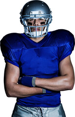 Portrait of determined American football player with arms crossed