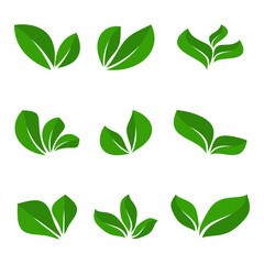 Green leaves isolated silhouettes icons natural set.