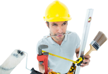 Carpenter with various equipment