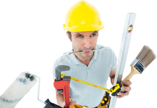 Carpenter with various equipment