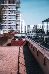 The vertical shot from this elevated position, the view overlooks an architecturally striking...