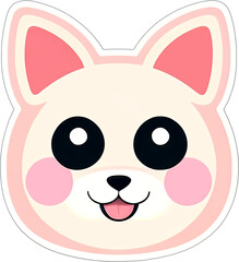 Sticker with a cartoon head of puppy with a smile on his funny muzzle, with a white frame around