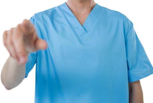Male nurse touching invisible screen