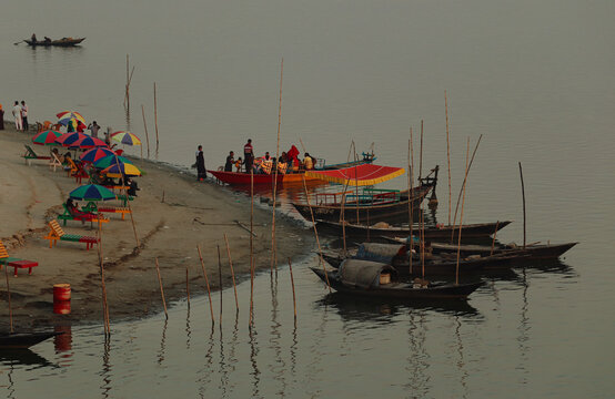 River Life, River and boat at Padma river Rajshahi, Bangladesh