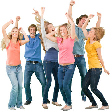 Friends partying together while laughing and smiling