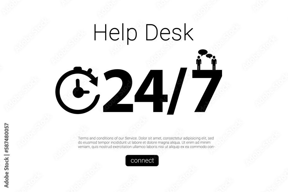 Poster help desk text with icons and numbers