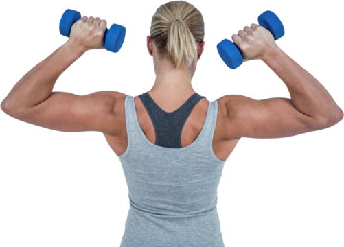 Muscular woman working out with dumbbells
