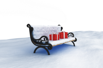 Digitally composite image of gift boxes on park bench